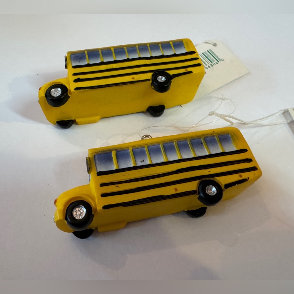 2 New Gallerie II School Bus Christmas Holiday Ornament Driver Gifts, Resin, NWT